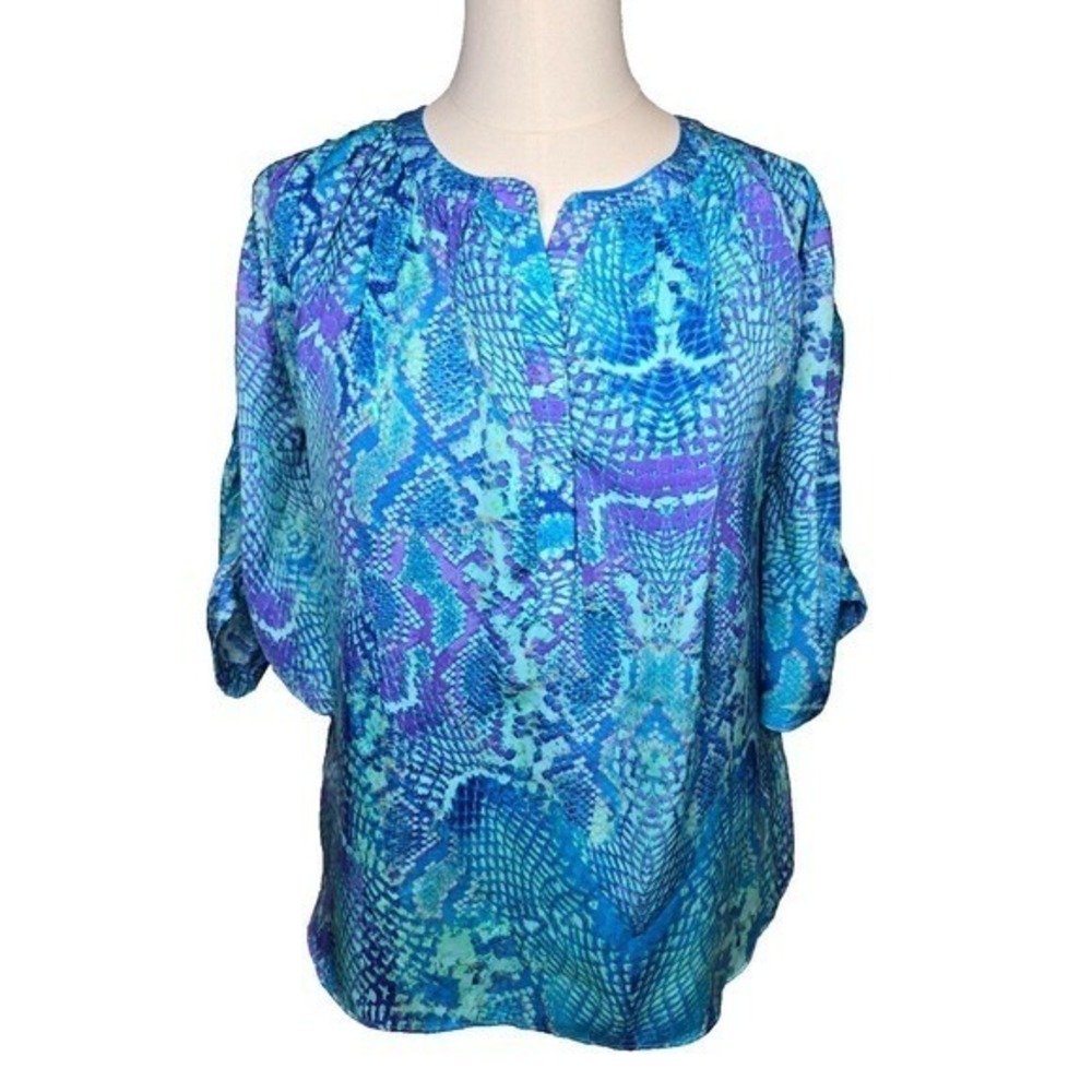JENNIFER LOPEZ  TURQUOISE/PURPLE SNAKE PRINT BATWING WOMEN'S‎ BLOUSE SZ: SM NWOT
